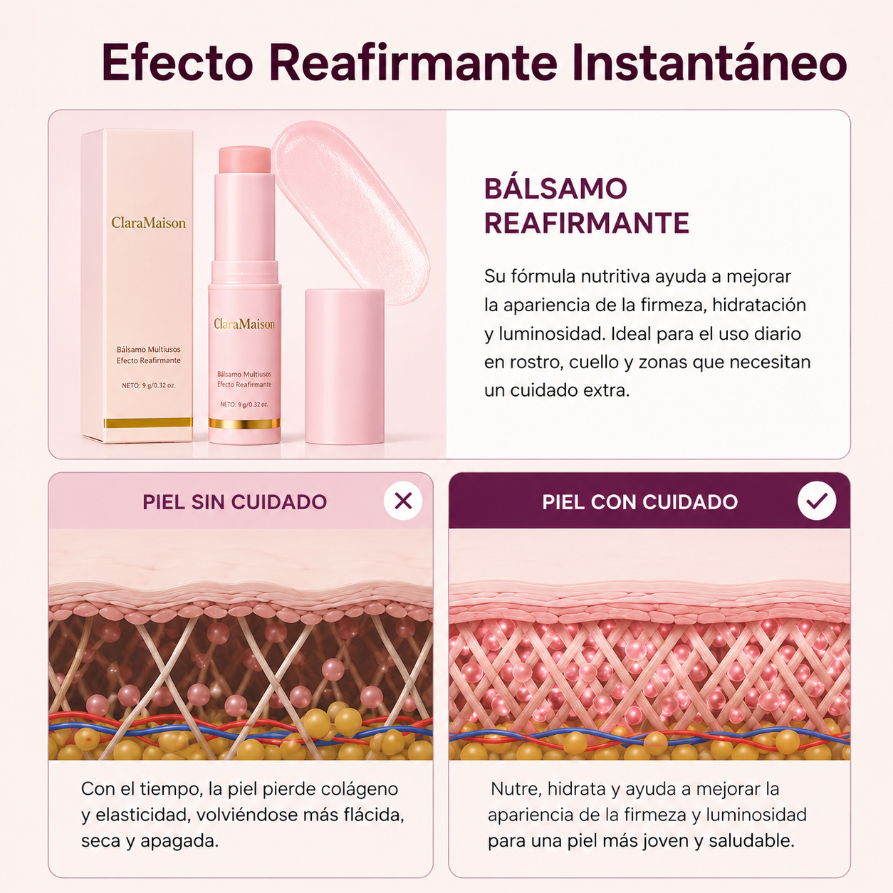Efecto Reafirmante Instantáneo - Una piel más suave, hidratada y luminosa.