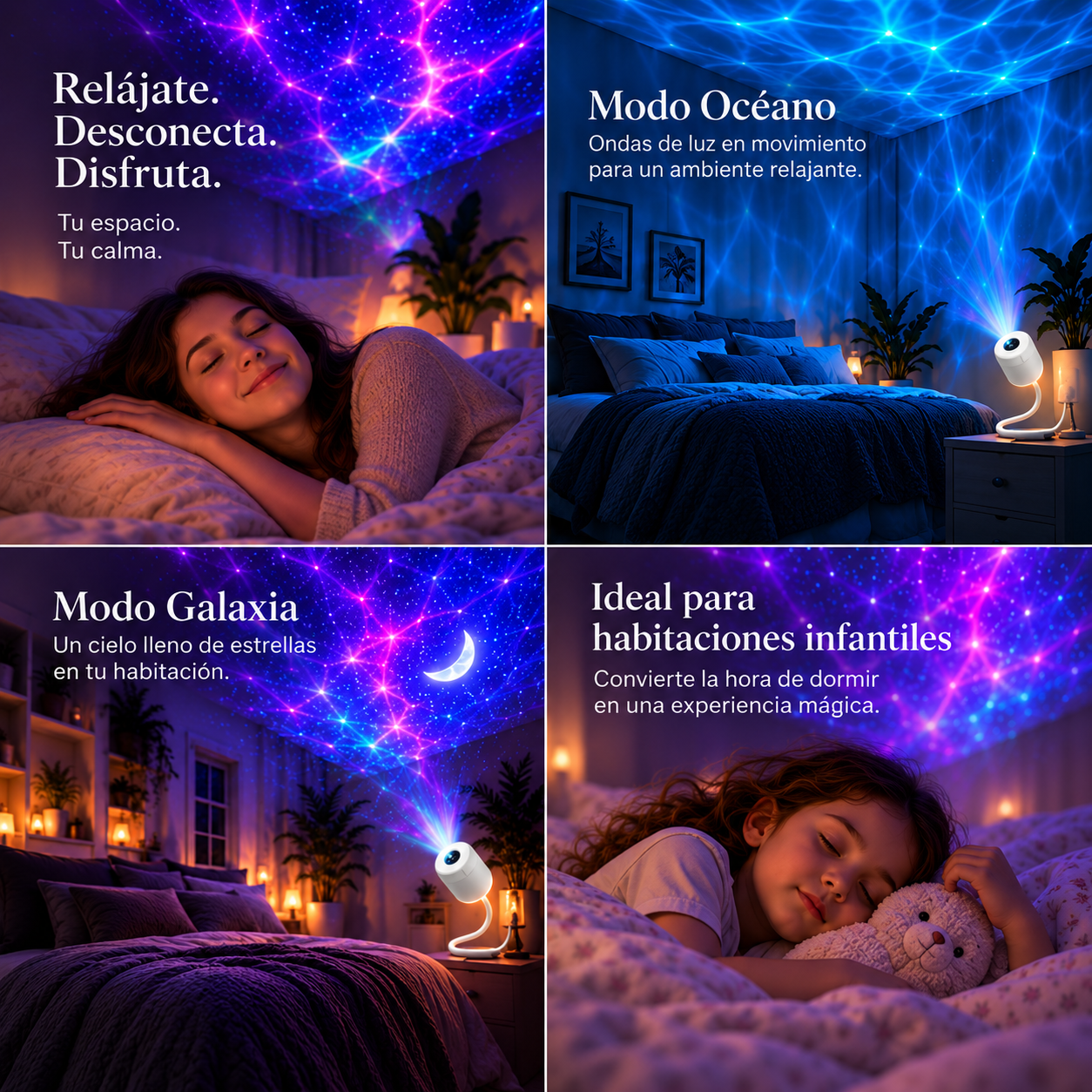 LumiAura Proyector Galaxia & Océano — Convierte tu habitación en otro mundo.