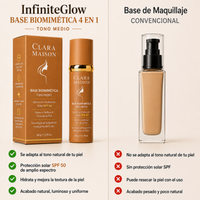 Base Biomimética SPF 50 4 en 1 - Piel uniforme, hidratada y luminosa desde la primera aplicación.