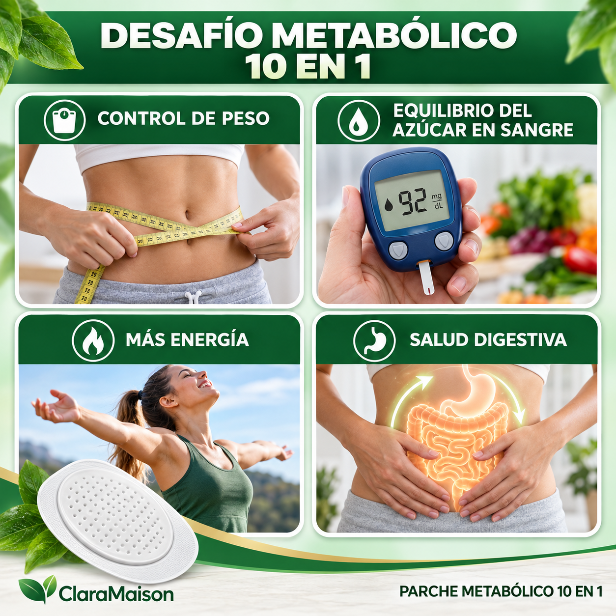 PARCHE METABÓLICO 10 EN 1 Moringa + Berberina con tecnología avanzada de microagujas