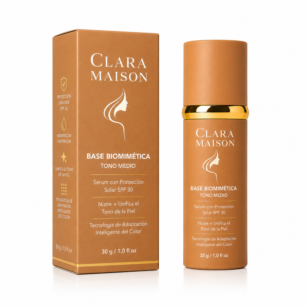 Base Biomimética SPF 50 4 en 1 - Piel uniforme, hidratada y luminosa desde la primera aplicación.